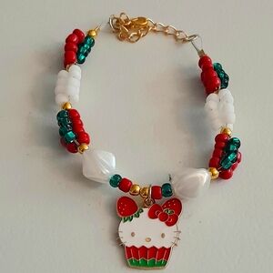 Kitty in a Strawberry Basket Bracelet